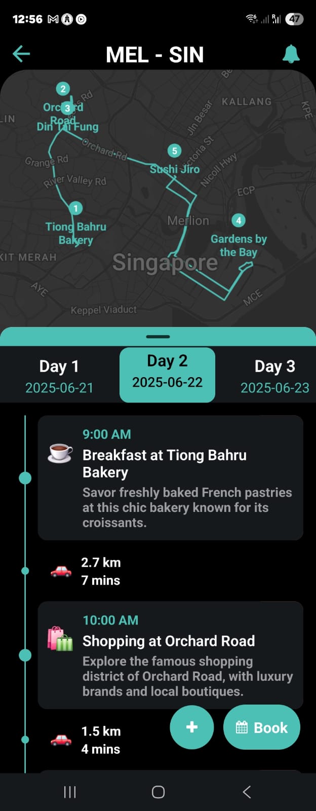 Alfred app itinerary details screen